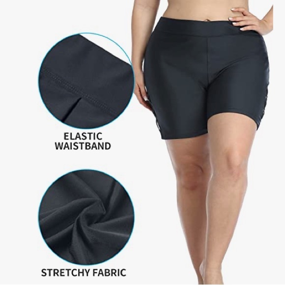 ATTRACO Women Plus Size Criss Cross Swimsuit Bottoms with Liner Shorts in Gray - Picture 7 of 8